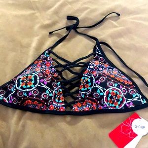 Black Floral Bikini Top